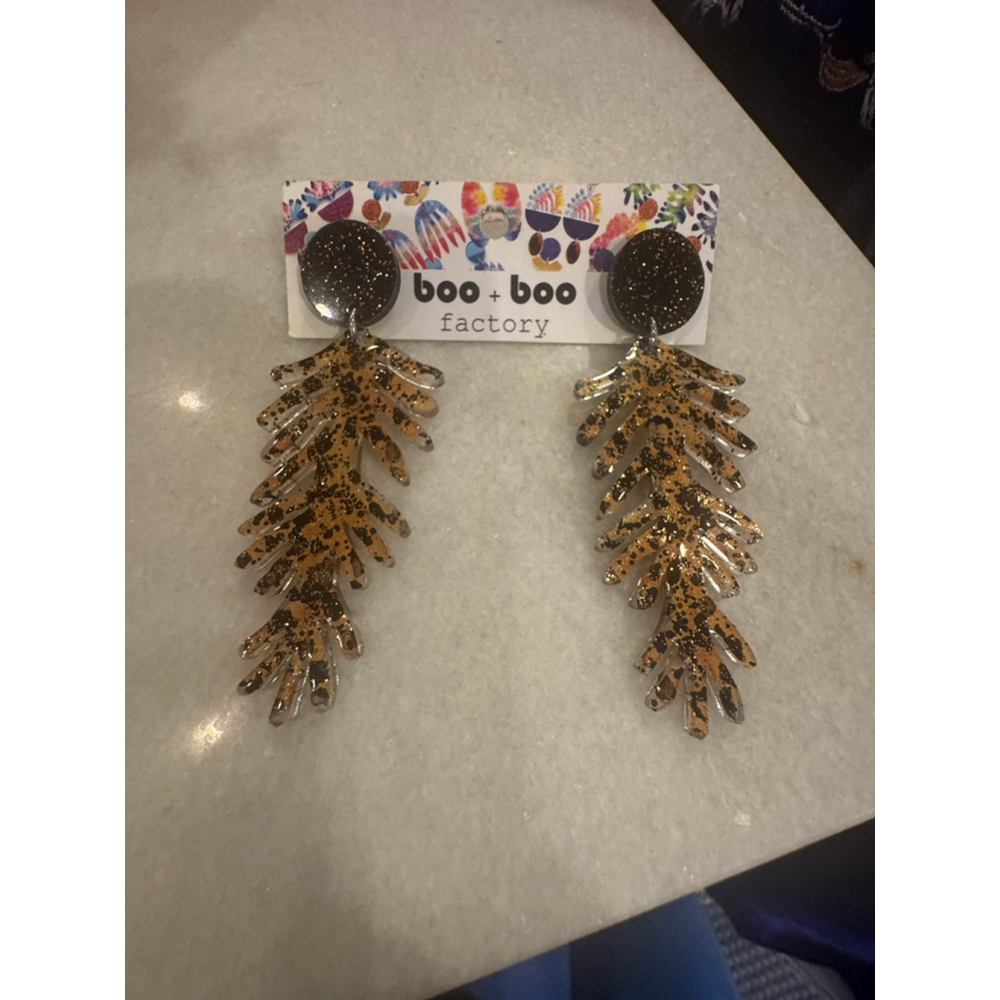 Women's boo + boo factory Gold & Black Leopard Print Drop Earrings One Size